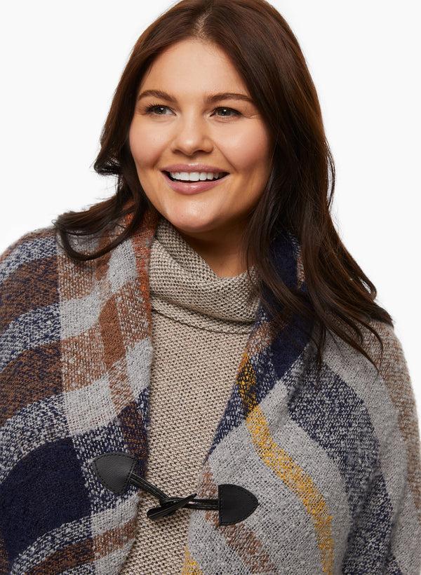 Laura Checkered Print Poncho