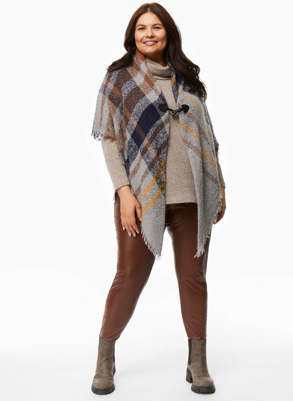 Laura Checkered Print Poncho