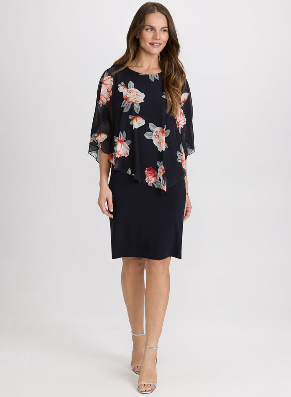 laura Chiffon Floral Pocho & Jersey Dress