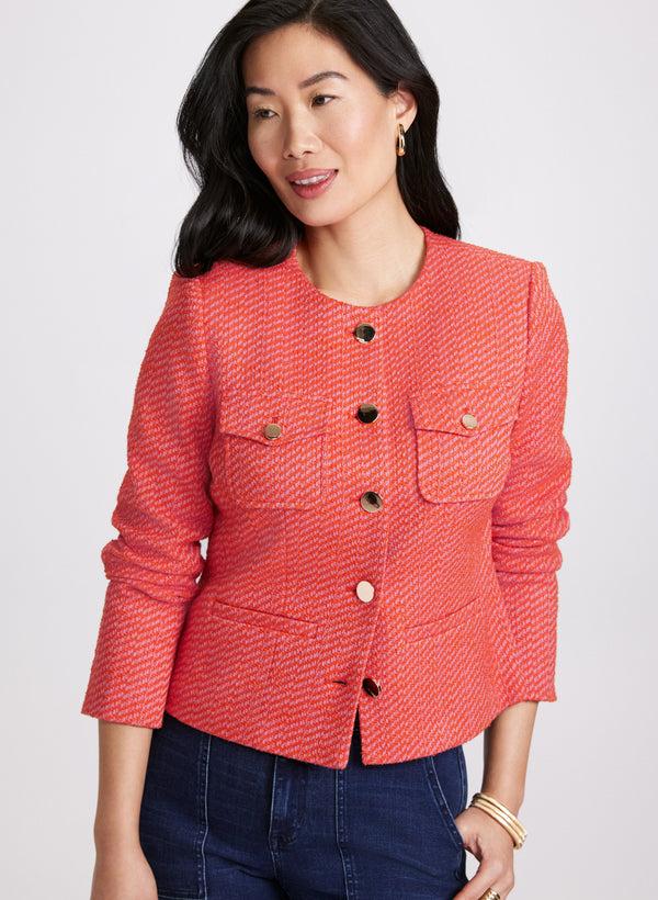 Laura Collarless Bouclé Button-Down Jacket