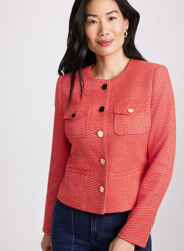laura Collarless Bouclé Button-Down Jacket