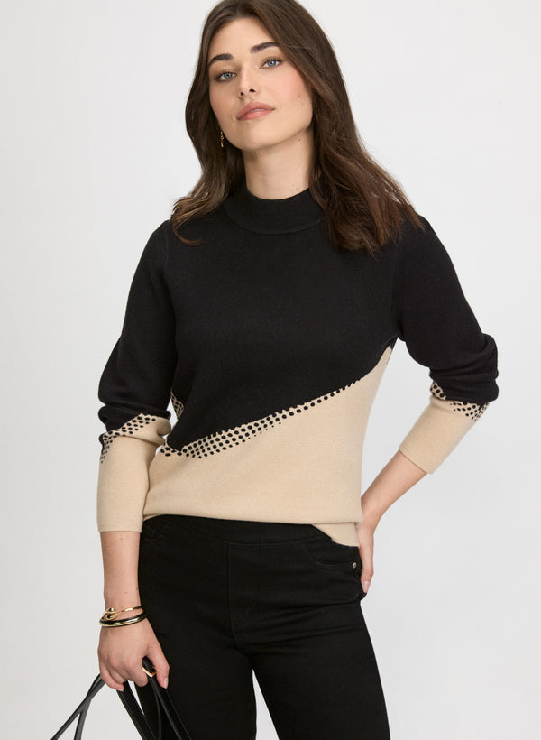 laura Colour Block Mock Neck Sweater