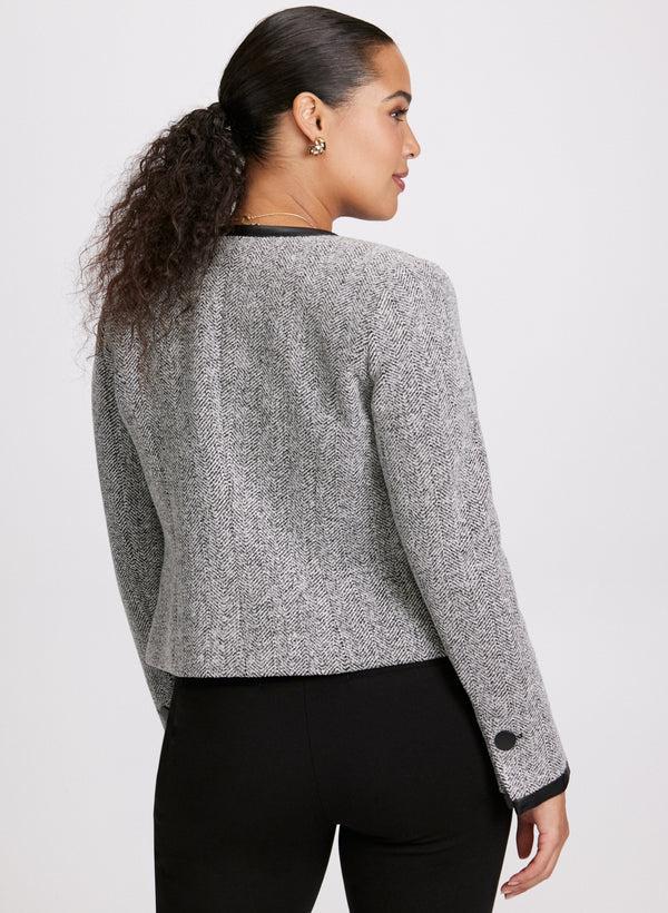 Laura Contrast Trim Herringbone Jacket