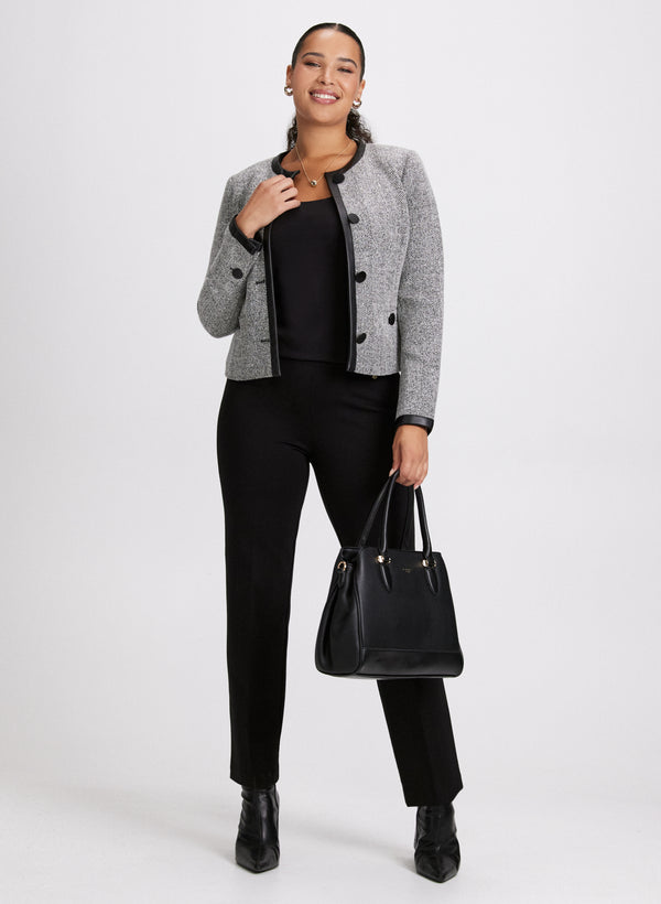 Laura Contrast Trim Herringbone Jacket