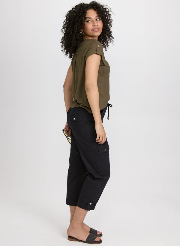 Laura Cotton Drawstring Waist Cargo Capris