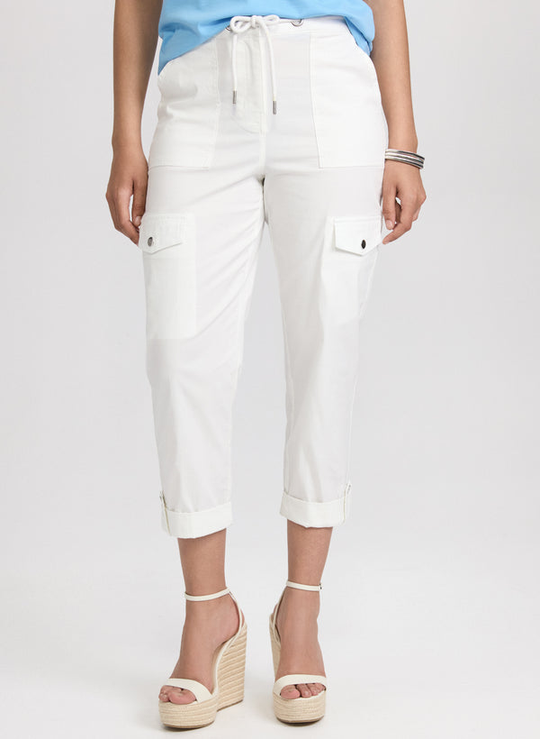 laura Cotton Drawstring Waist Cargo Capris