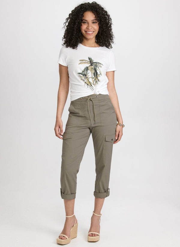 Laura Cotton Drawstring Waist Cargo Capris