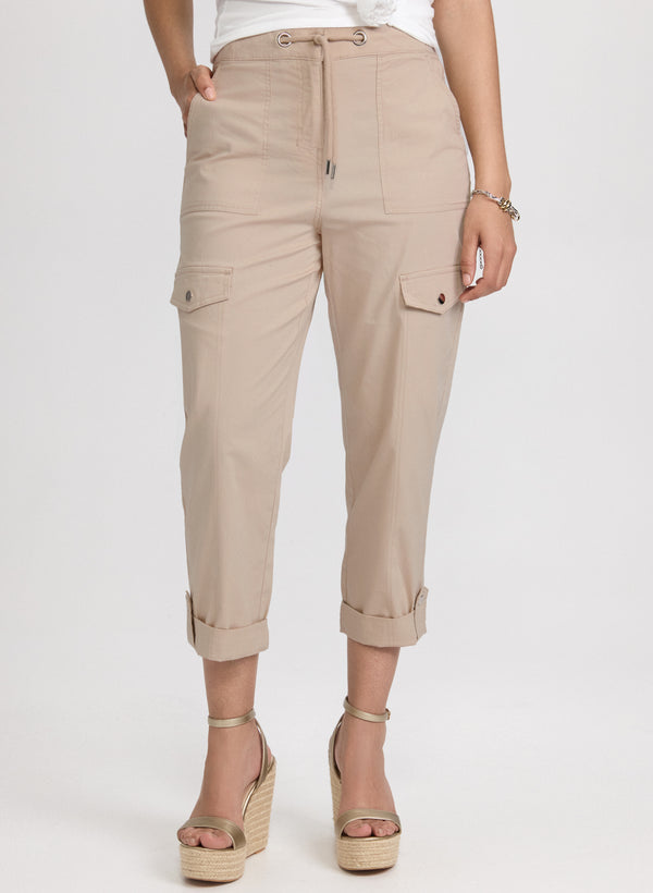 laura Cotton Drawstring Waist Cargo Capris
