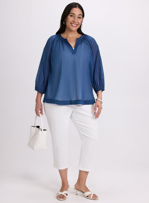 Laura Cotton Split Neck Blouse