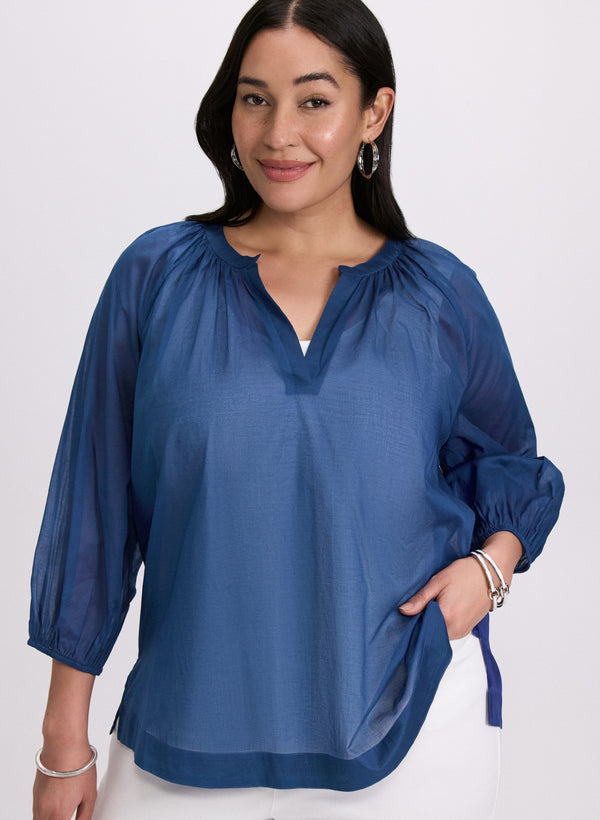 laura Cotton Split Neck Blouse