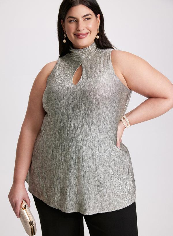 laura Crinkle Foil Knit Top