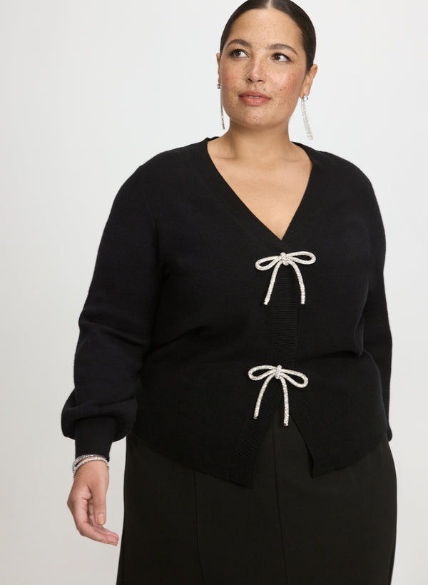 laura Crystal Bow Embellished Cardigan