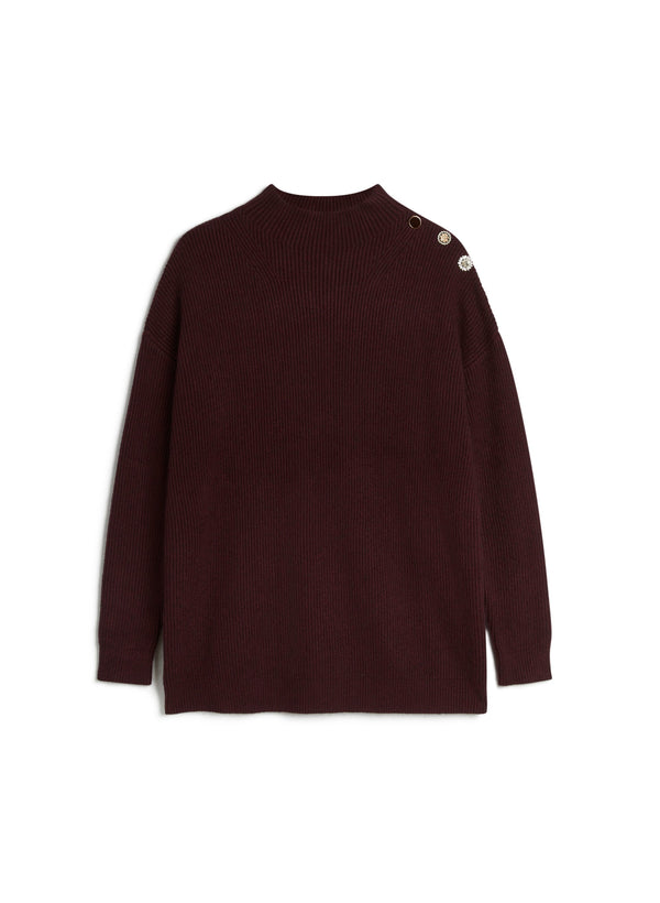 Laura Crystal Button Mock Neck Sweater