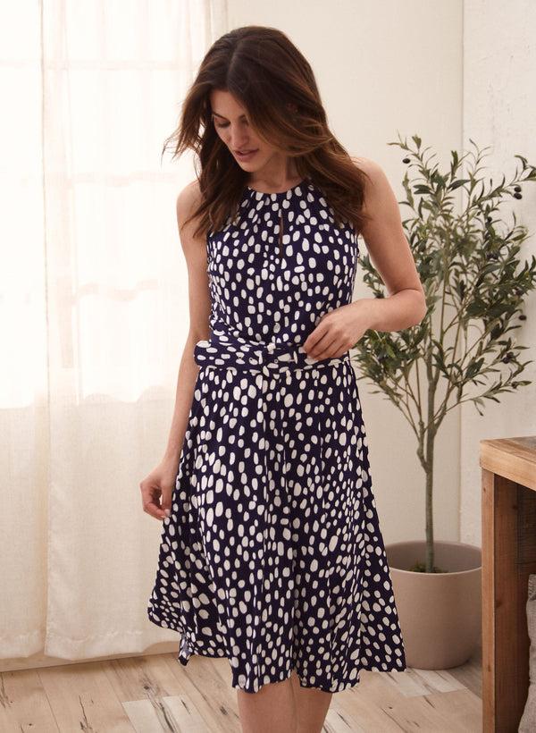 laura Dot Print Keyhole Belted Dress