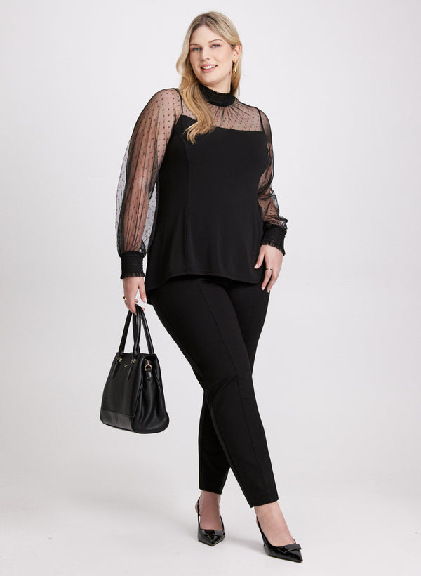Laura Dotted Mesh Mock Neck Top