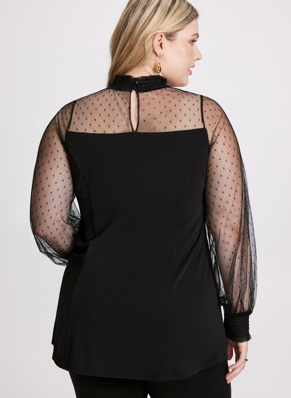 Laura Dotted Mesh Mock Neck Top