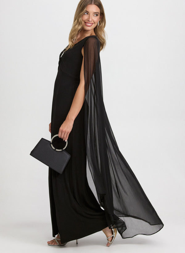 Laura Embellished Chiffon Cape Dress
