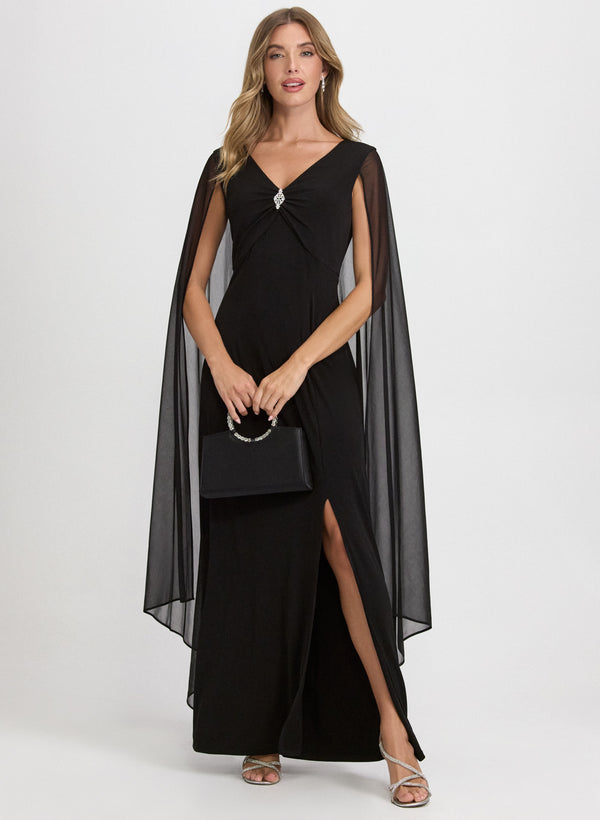 laura Embellished Chiffon Cape Dress