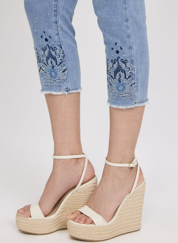 Laura Embellished Denim Capris