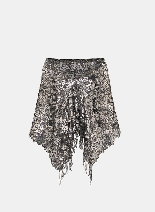 laura Embellished Floral Open-Work Wrap