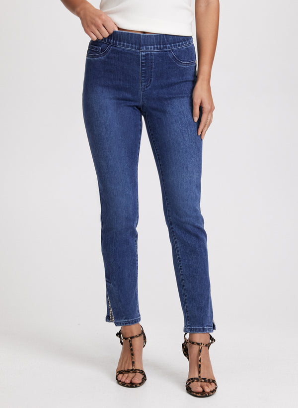 laura Embellished Hem Slit Jeans