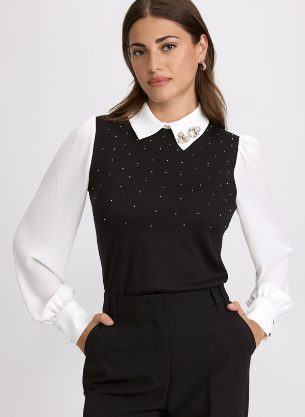 laura Embellished Illusion Layered Top