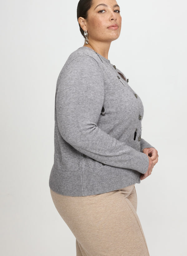 Laura Embellished Jeweled Button Cardigan