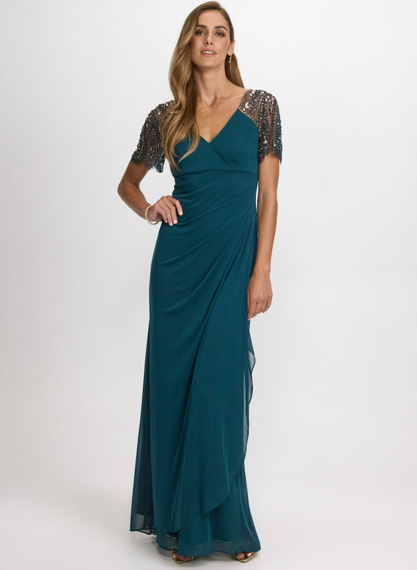 laura Embellished Mesh Sleeve Dress