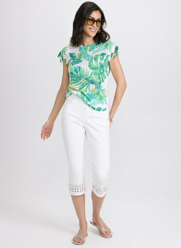 Laura Embellished Palm Print T-Shirt
