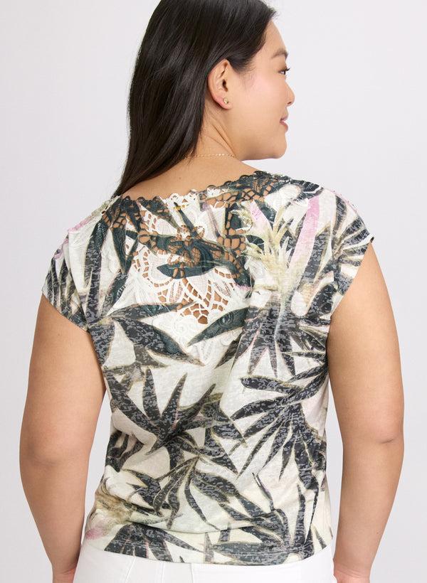 Laura Embellished Palm Print T-Shirt