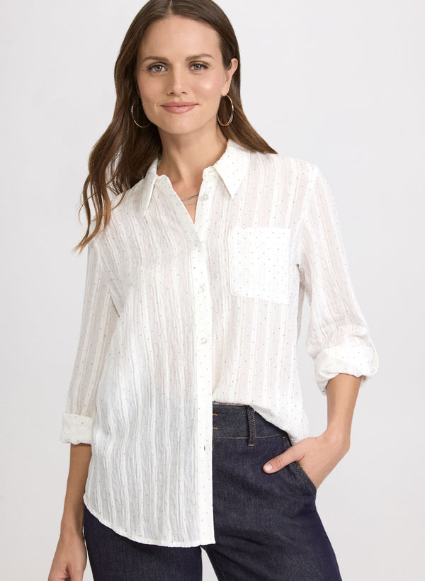 laura Embellished Shadow Stripe Blouse