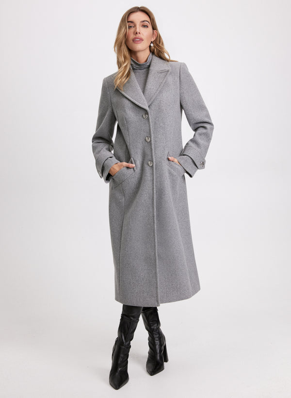 Laura Embossed Button Wool-Blend Coat