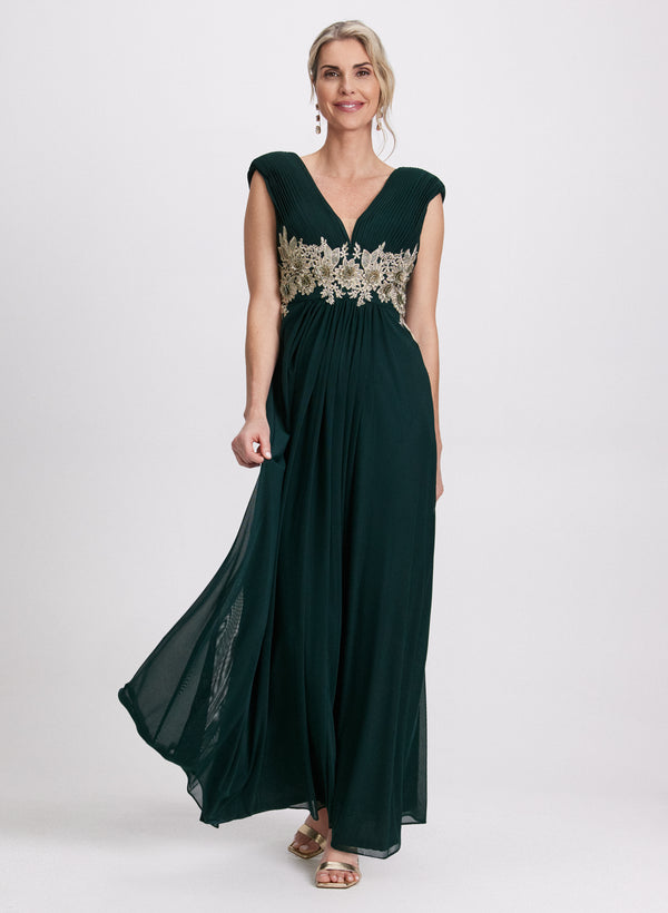 laura Embroidered Appliqué Maxi Dress