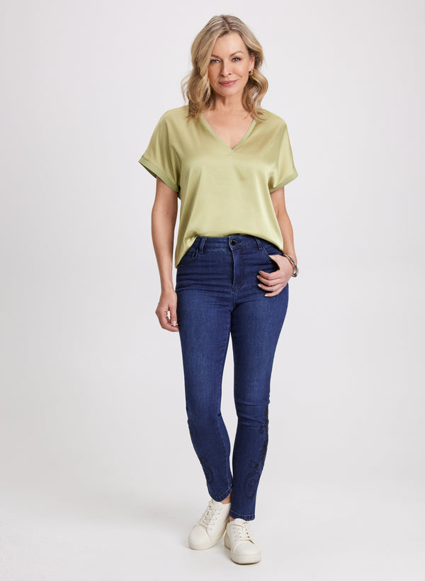 Laura Embroidered Hem Slim Leg Jeans