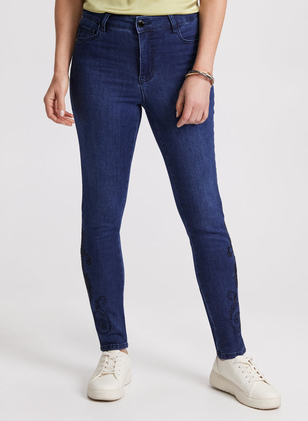 laura Embroidered Hem Slim Leg Jeans