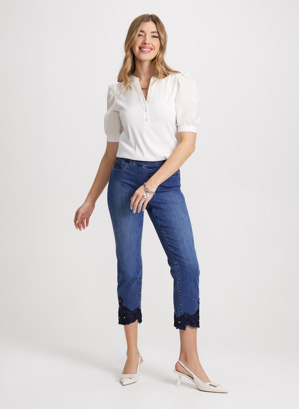 Laura Embroidered Hem Straight Leg Jeans