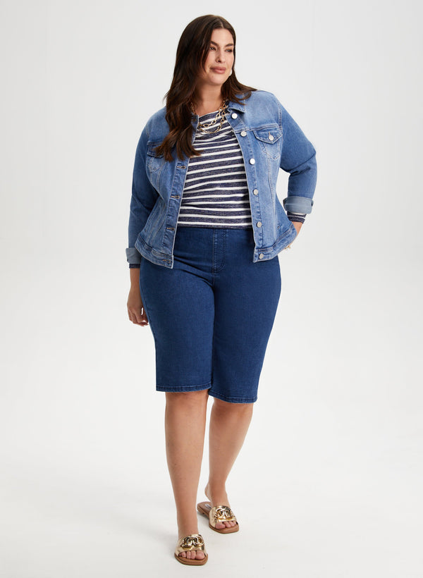 Laura Embroidered Pull-On Jean Shorts