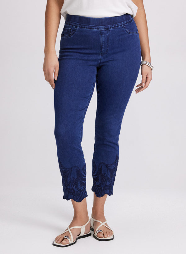 laura Embroidered Slim-Leg Jeans