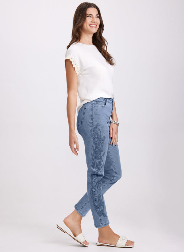 Laura Embroidered Straight-Leg Jeans