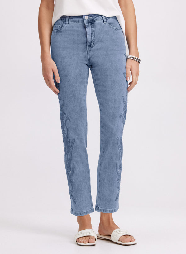 laura Embroidered Straight-Leg Jeans