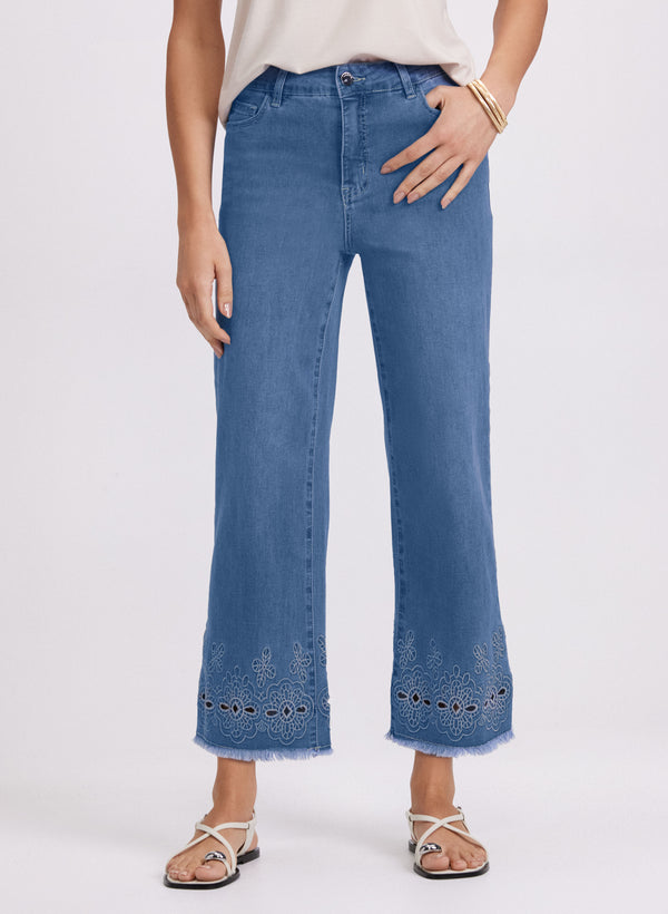 laura Embroidered Wide-Leg Jeans