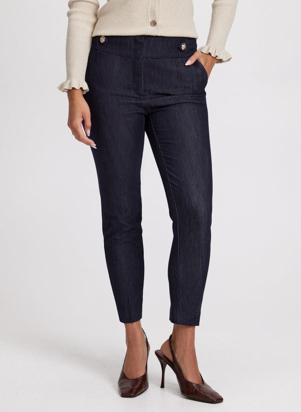 laura Emma Button Detail Slim-Leg Pants – Short