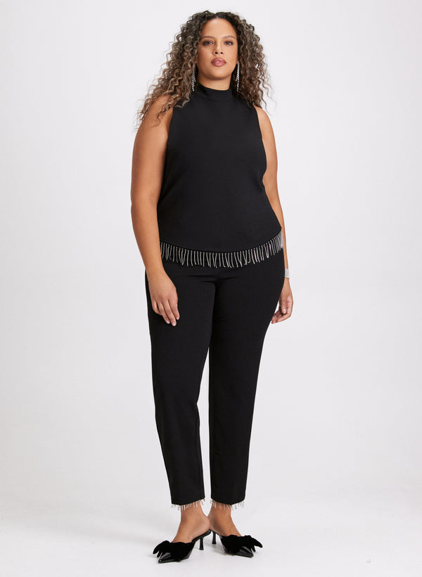 Laura Emma Crystal Fringe Slim-Leg Pants
