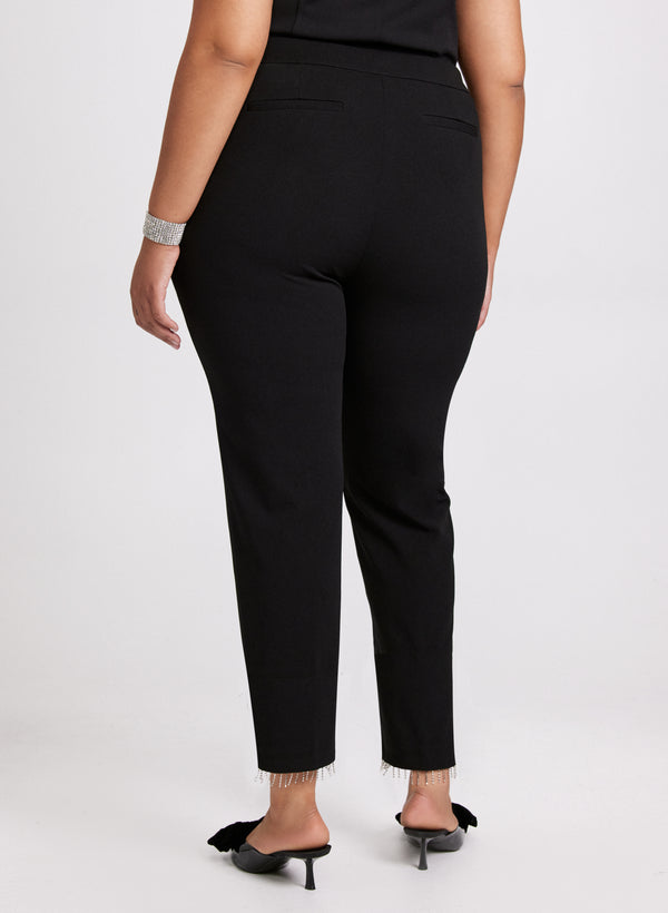 Laura Emma Crystal Fringe Slim-Leg Pants