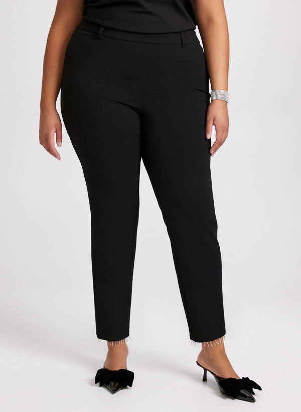 laura Emma Crystal Fringe Slim-Leg Pants