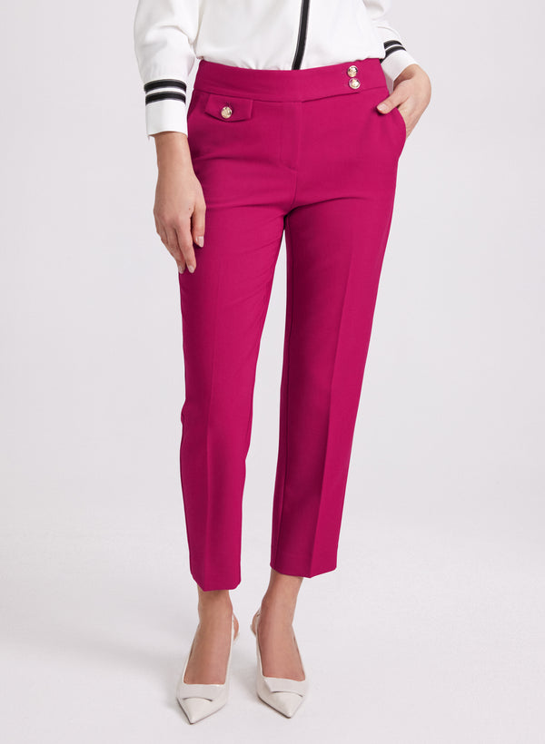 laura Emma Embossed Button Slim-Leg Pants