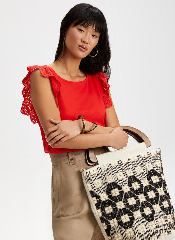 laura Eyelet Cap Sleeve Tee