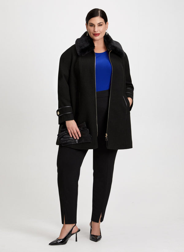 laura Faux Fur Collar Coat & Ruffle Sleeve Top