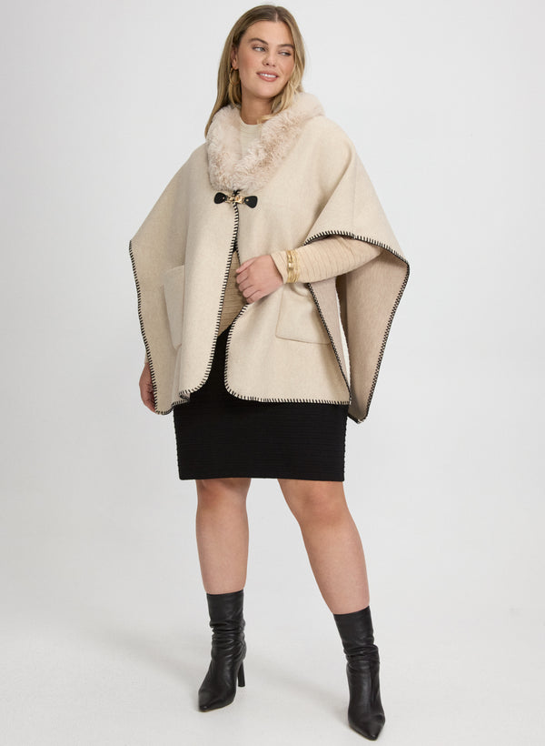 Laura Faux Fur Collar Poncho
