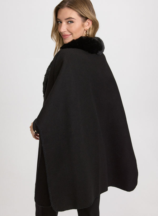 Laura Faux Fur Collar Poncho